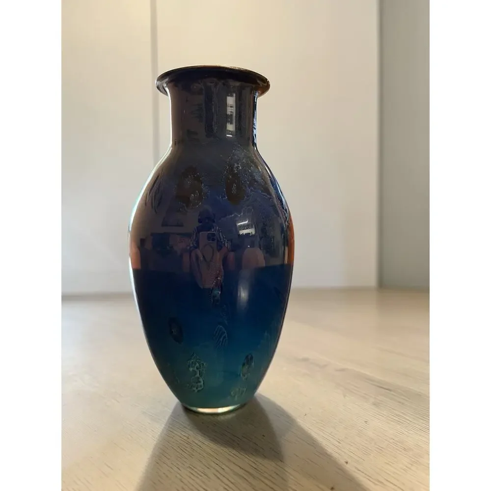 Josh Simpson Signed 2000 Blue New Mexico Art Glass Vase - 12